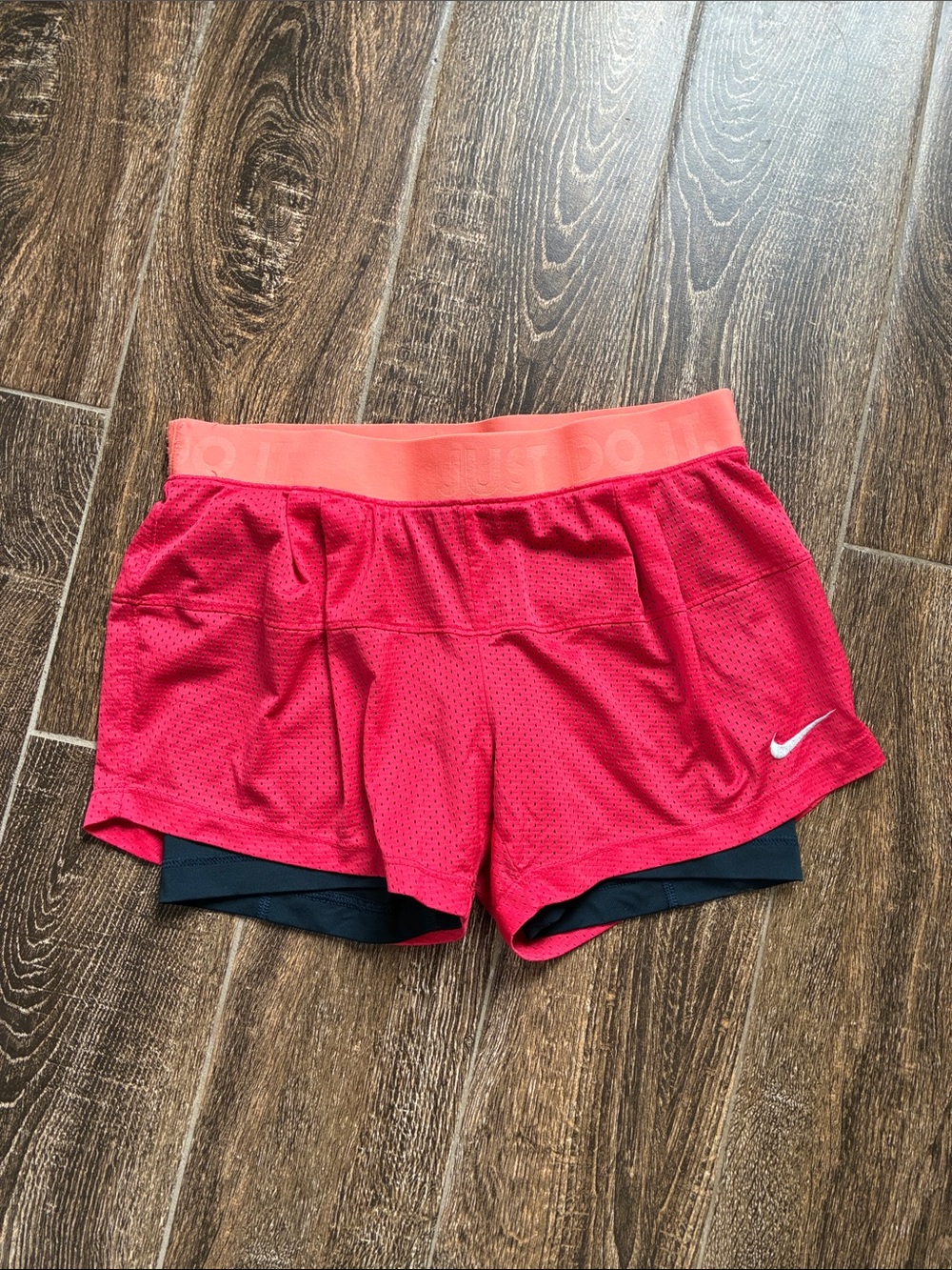 Nike Coral Pink Layered Athletic Shorts with Black Liner
